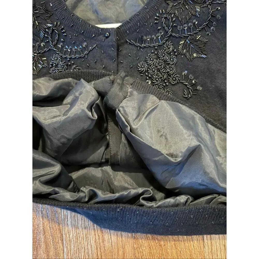 Pierre Lefond Wendy Foster Vintage black wool angora beaded cardigan sweater M - Picture 6 of 12